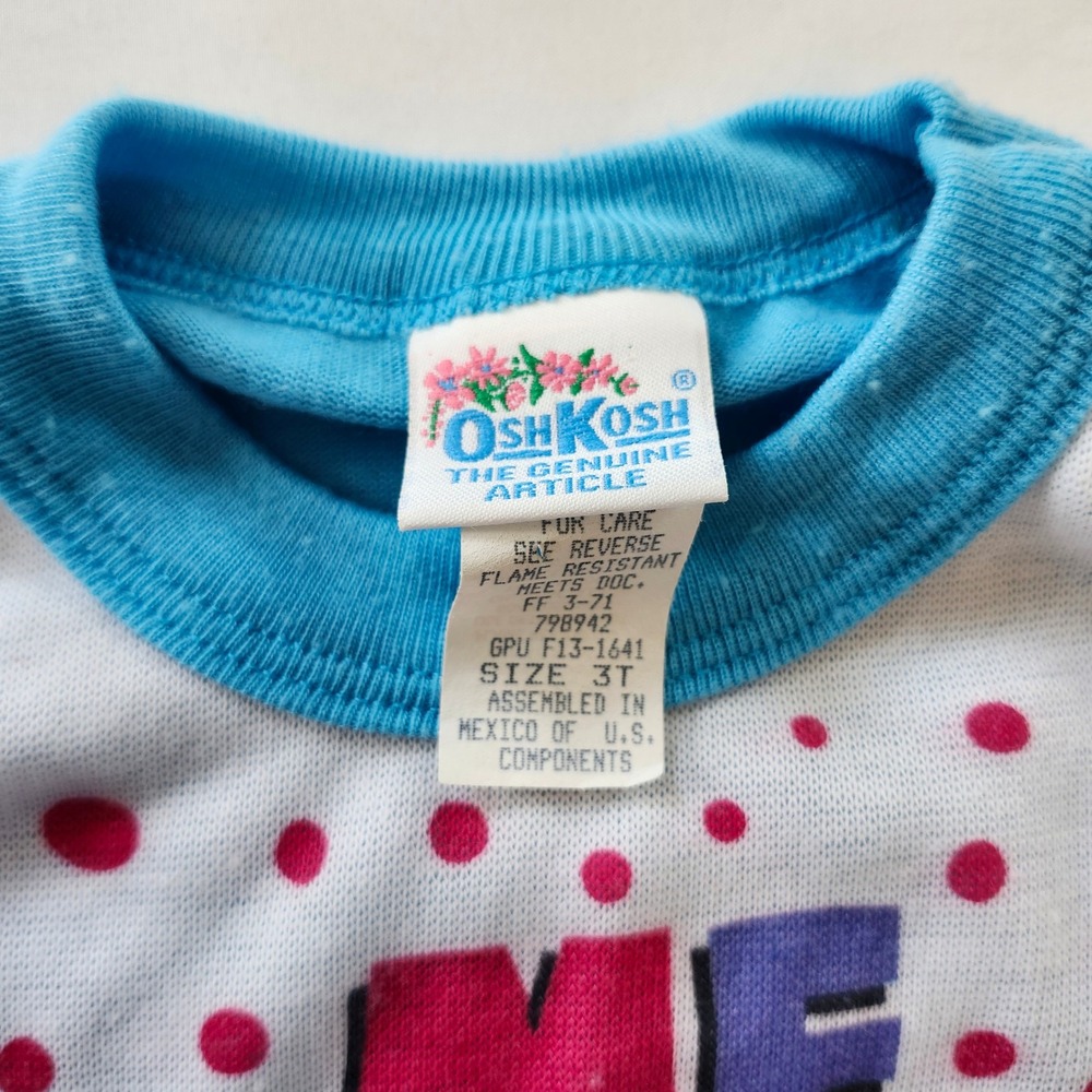 Vintage OshKosh Bgosh Toddler Kids 3T Blue Cat Meow Snap Waist Footed Pajama Set - Picture 2 of 7